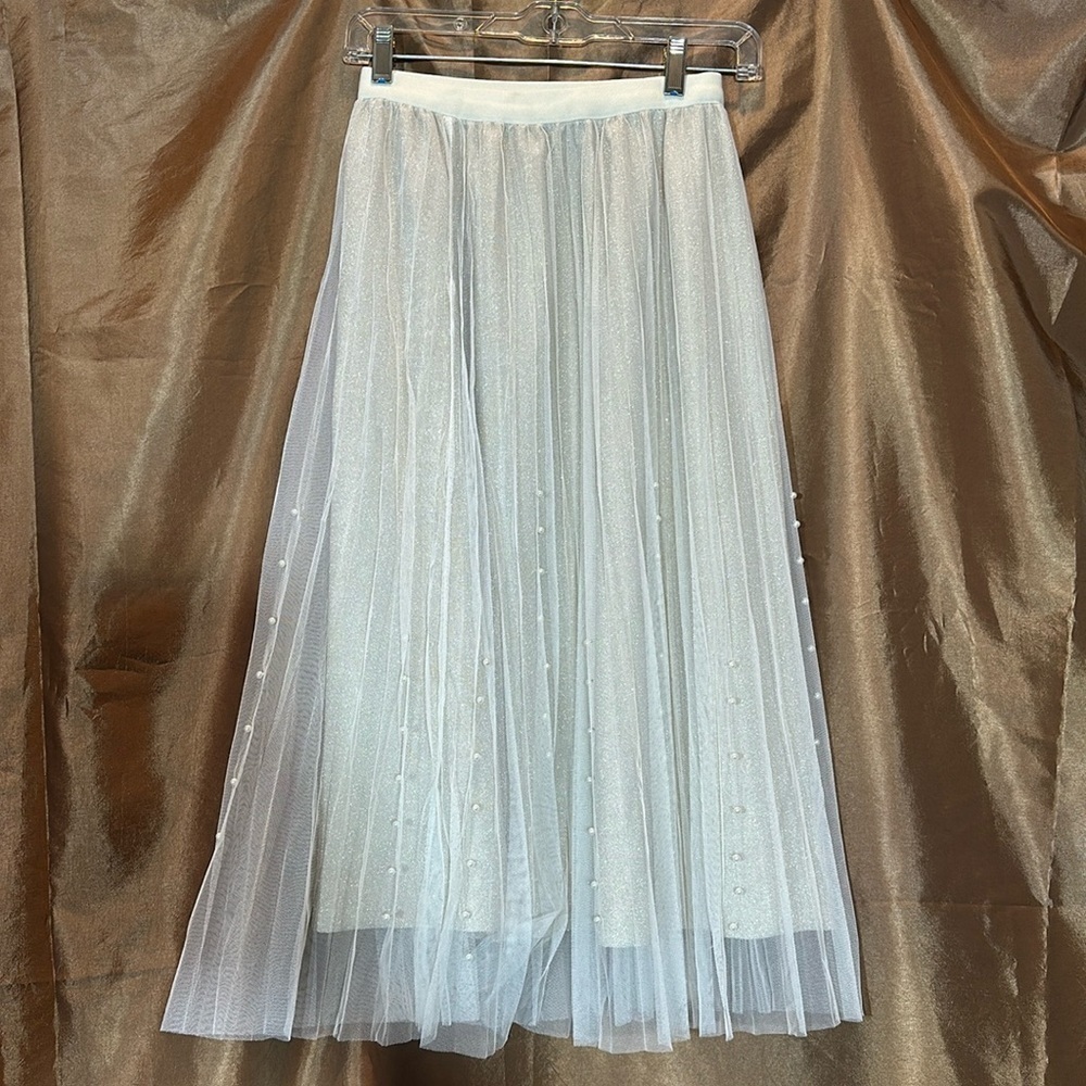 Apricot Pearled Tulle A-Line Skirt Flowy Midi Formal Prom NWT - Picture 2 of 8